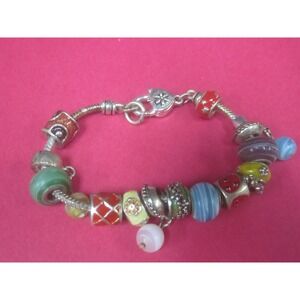 Bracelet Multicolor Glass Enamel Bead Charm Lobster Clasp Womens Fashion Jewelry